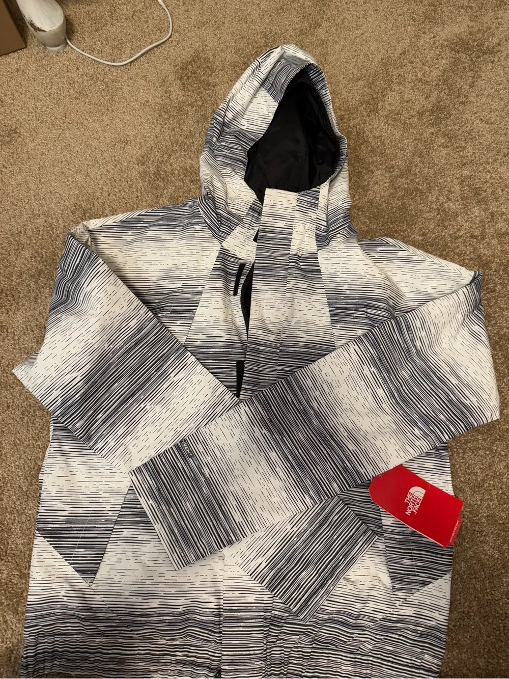 The‎ North Face Hooded Anorak Jacket - White & black Stripe